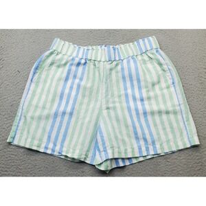 Talbots Shorts Women Large Multi Striped Linen Comfort Fit Elastic Waist Pull On